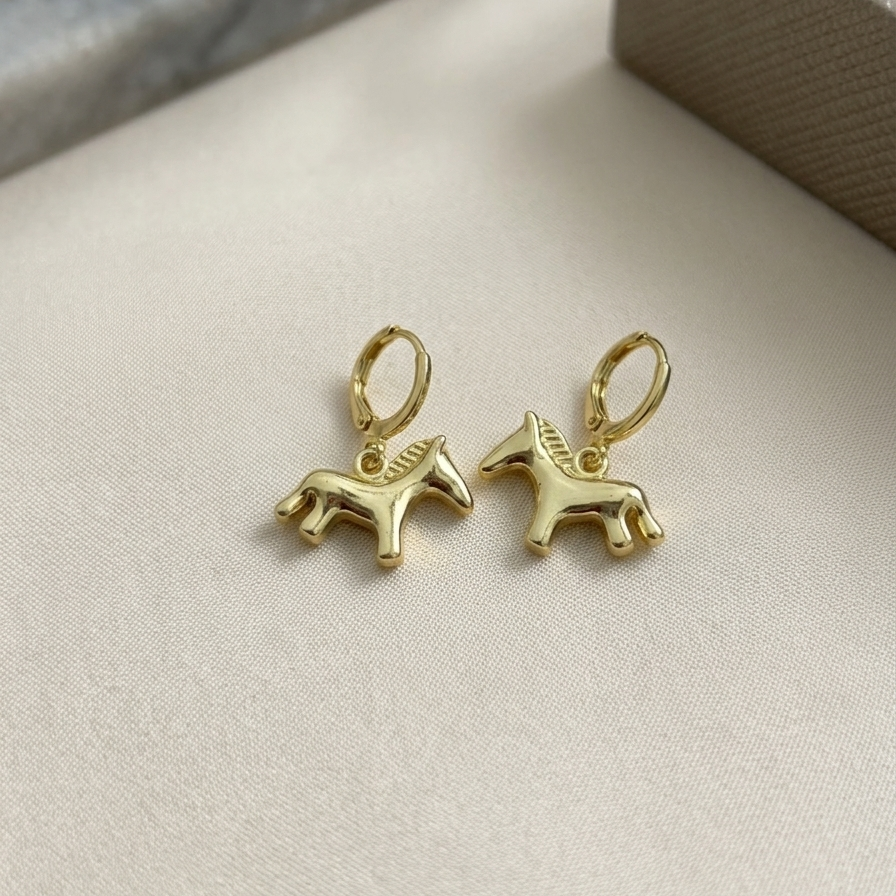 Whimsical Gold Pony Huggie Drop Earrings | 3D Horse Dangle Earrings for Women (Copy) (Copy)