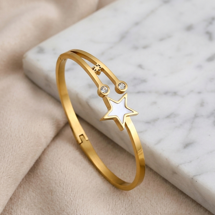 Luxury Golden Polish Anti-Tarnish Star Bangle | Adjustable Shimmering Crystal Celestial Stacking Bracelet