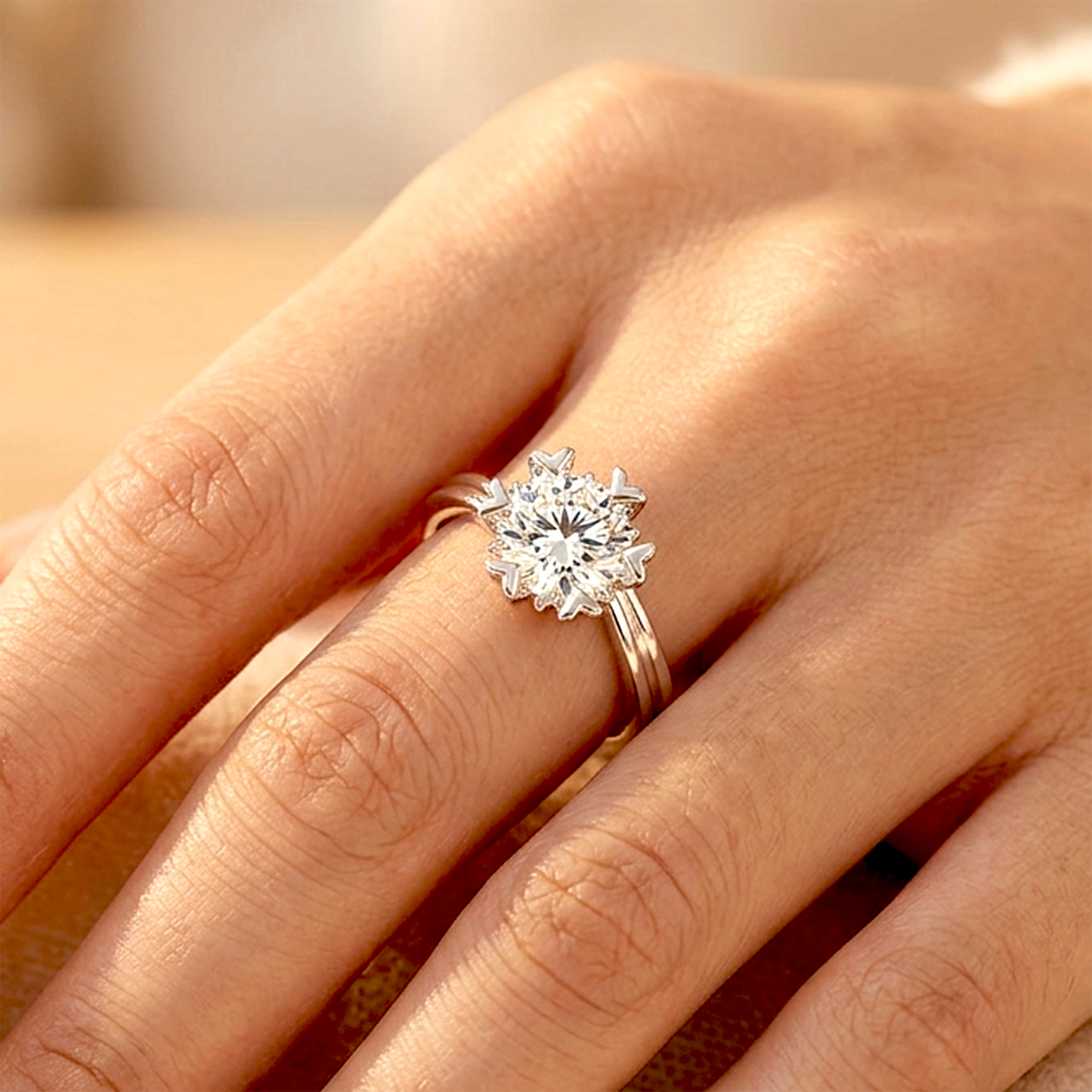 Enchanting Winter Bloom: Anti-Tarnish Snowflake Solitaire Ring