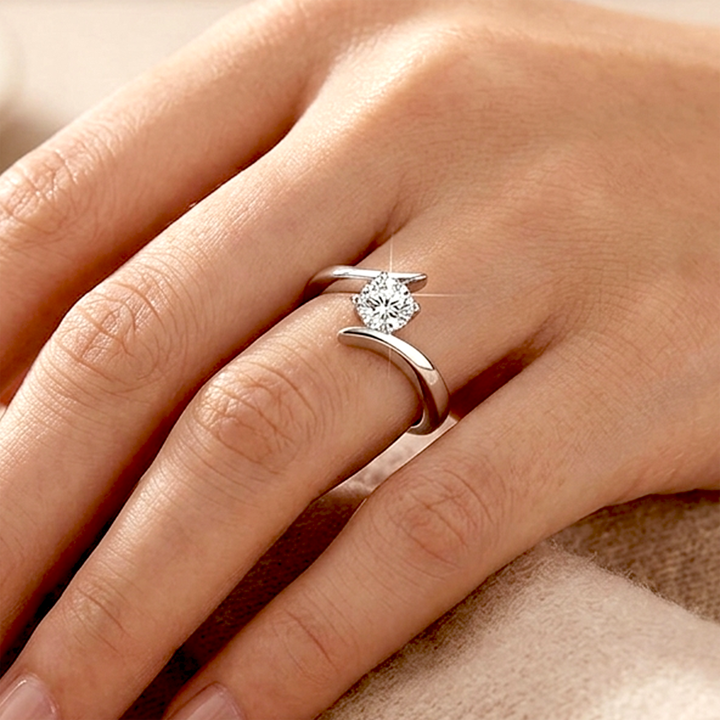 Eternal Embrace: Anti-Tarnish Bypass Solitaire Ring