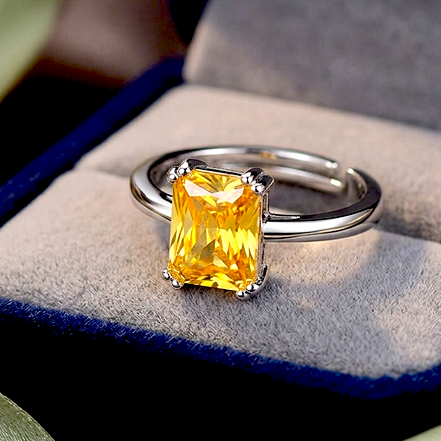 Golden Hour Glow: Anti-Tarnish Emerald-Cut Citrine Solitaire