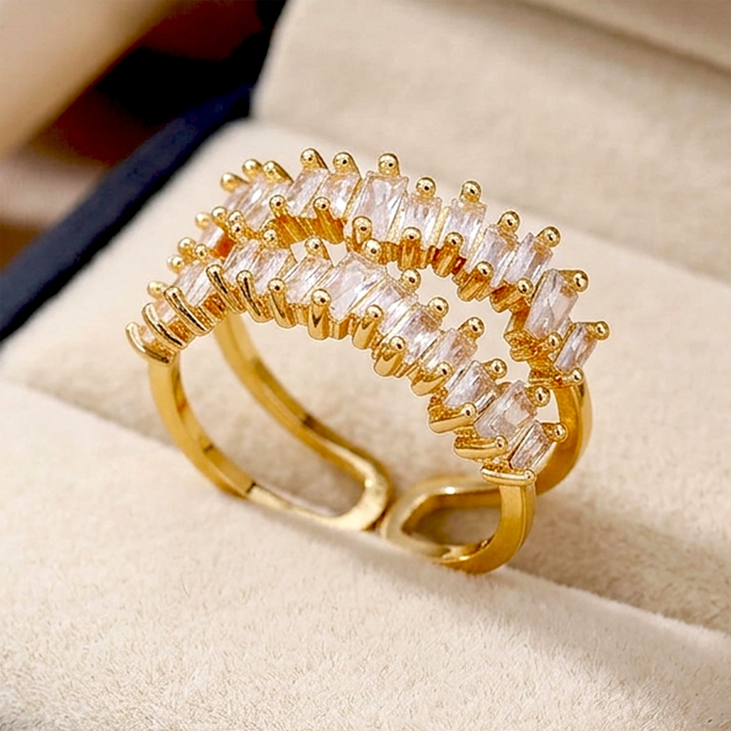 Gilded Glamour: Anti-Tarnish Dual-Row Baguette Eternity Ring