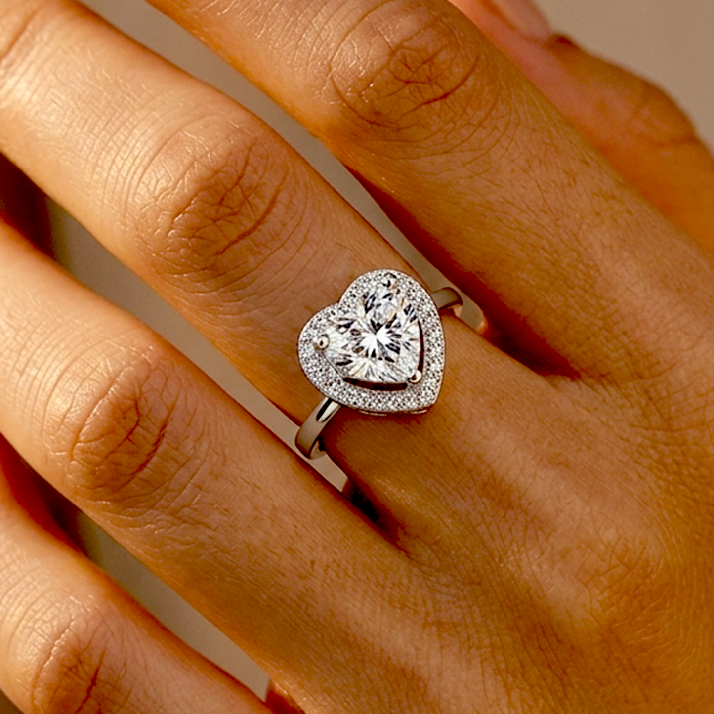Eternal Heart Halo Ring | Adjustable Silver Heart Ring Anti-Tarnish