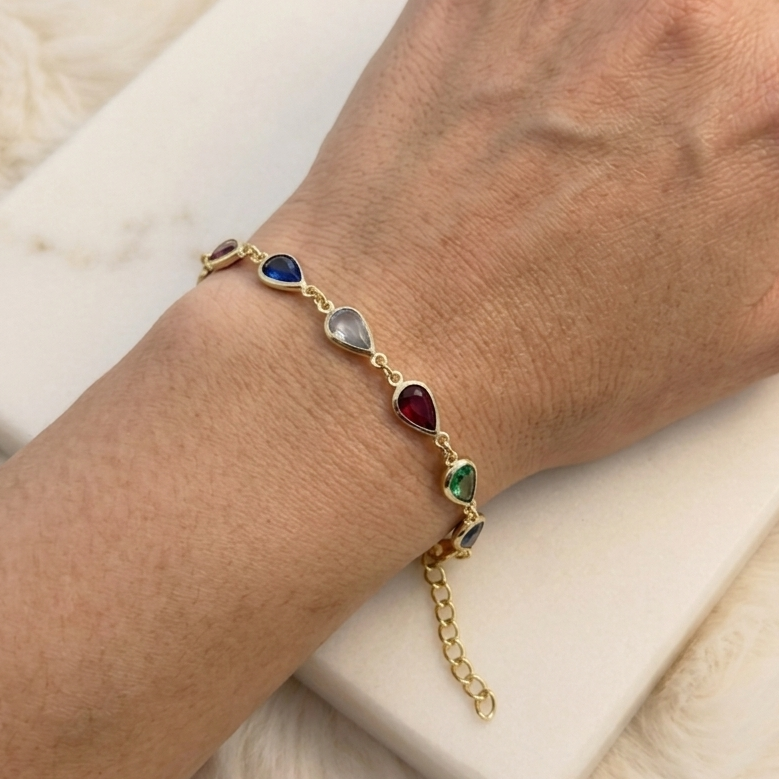 Dainty Rainbow Teardrop Bracelet | Anti-Tarnish Gold Chain