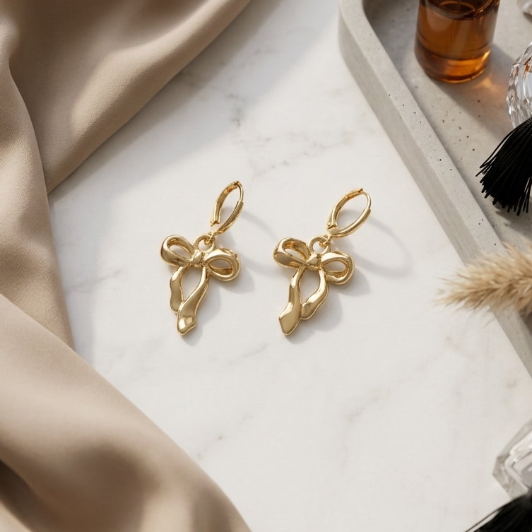 Coquette Ribbon Bow Huggie Drop Earrings | Lightweight Secure Huggie Earring Gift Jewelry