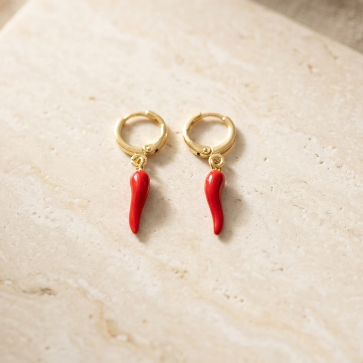 Gold Red Chili Pepper Earrings | Lightweight Secure Huggie Statement Jewelry