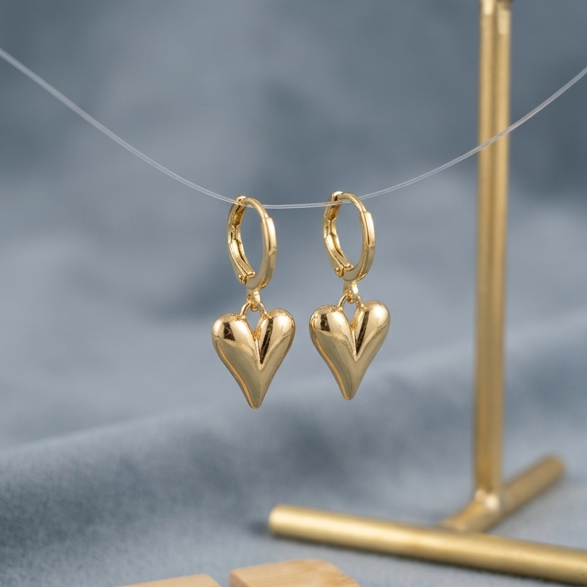 Minimalist Puffy Heart Huggie Drop Earrings | Lightweight Secure Huggie Everyday Valentine Gift Jewelry