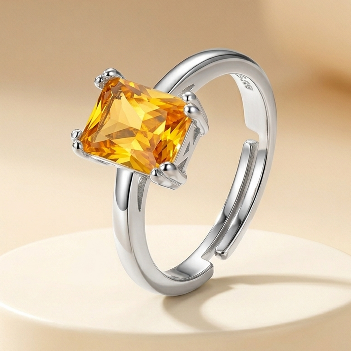 Golden Hour Glow: Anti-Tarnish Emerald-Cut Citrine Solitaire