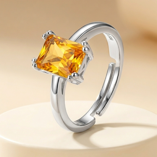Golden Hour Glow: Anti-Tarnish Emerald-Cut Citrine Solitaire