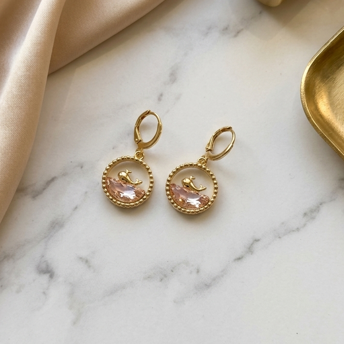Coastal Whale Ocean Drop Earrings | Blush Pink Crystal Huggie Earrings for Women