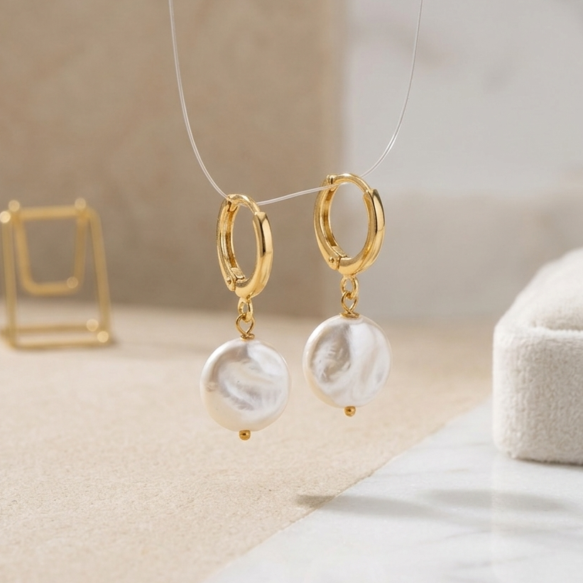 Baroque Coin Pearl Huggie Drop Earrings | Pearl Dangle Earrings for Women (Copy)