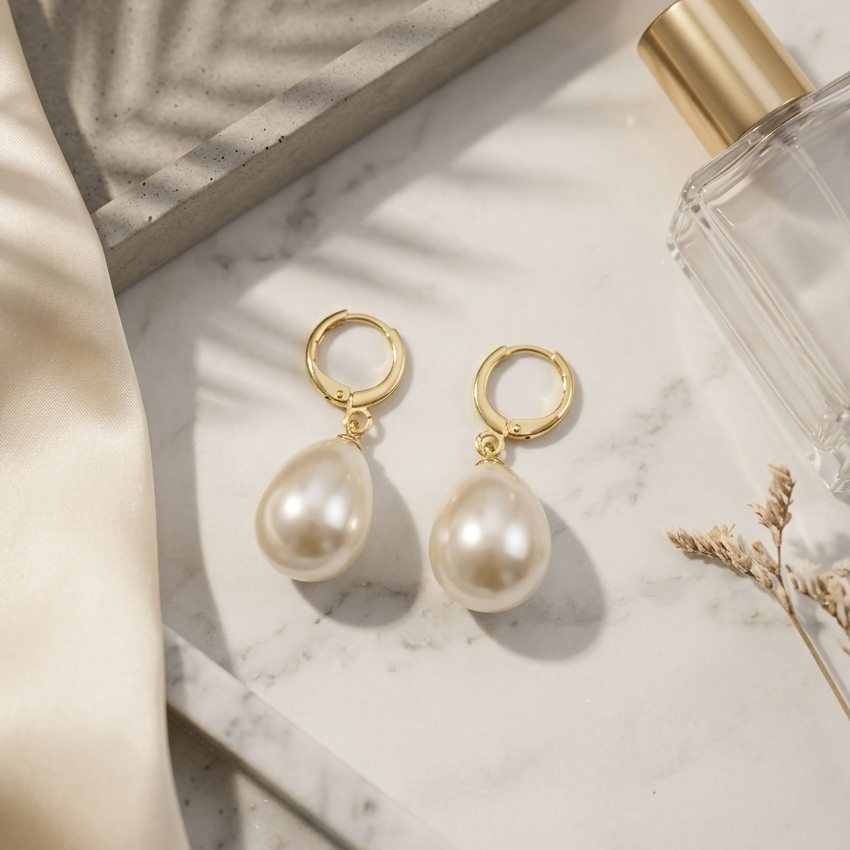 Baroque Teardrop Pearl Huggie Drop Earrings | Freshwater Pearl Dangle Earrings for Women