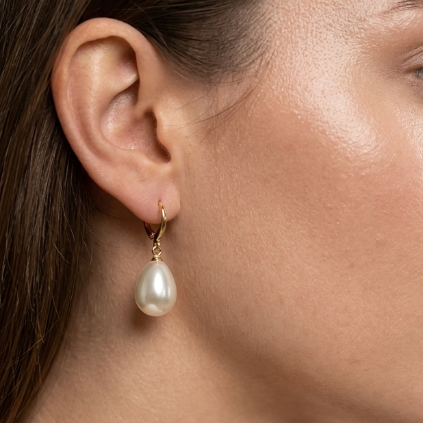 Baroque Teardrop Pearl Huggie Drop Earrings | Freshwater Pearl Dangle Earrings for Women