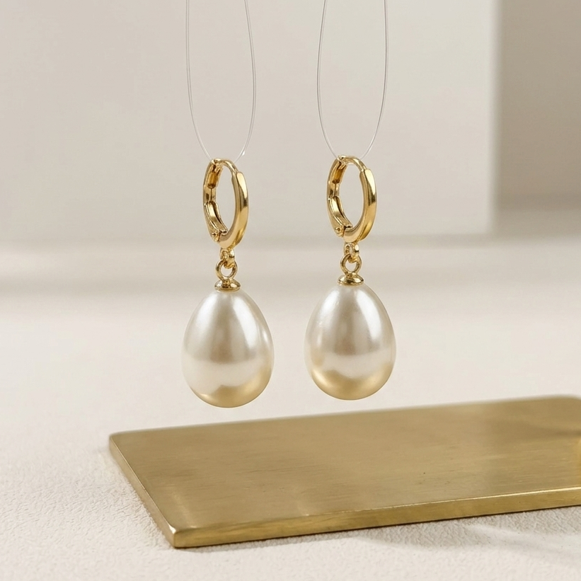 Baroque Teardrop Pearl Huggie Drop Earrings | Freshwater Pearl Dangle Earrings for Women