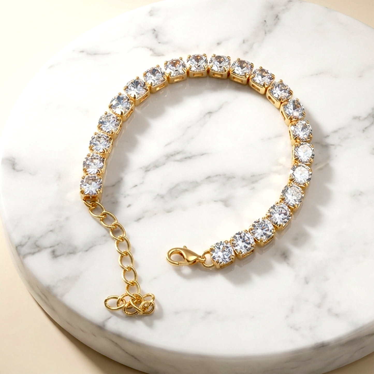 Anti-Tarnish Classic White Tennis Bracelet | Gold Cubic Zirconia Eternity Chain