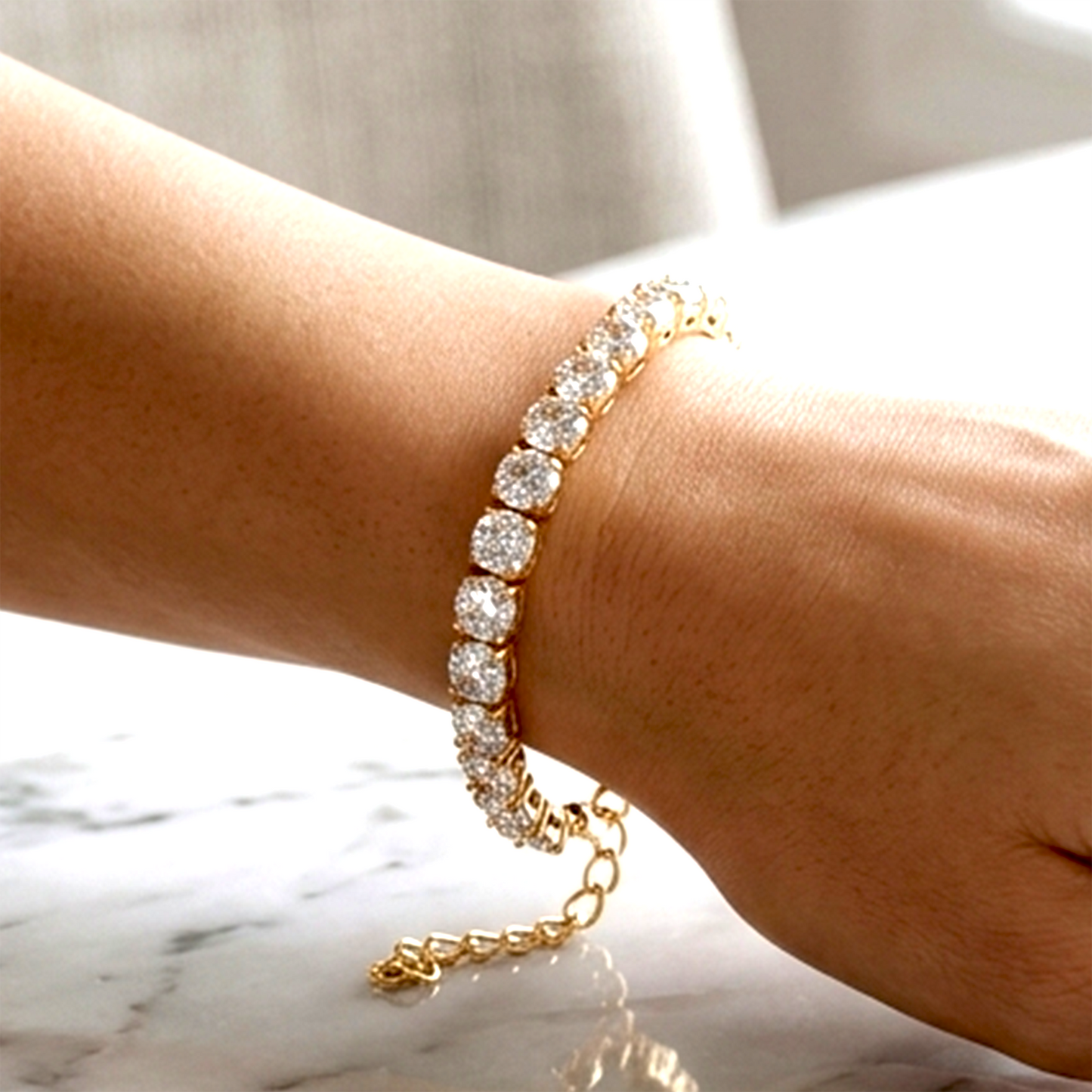 Anti-Tarnish Classic White Tennis Bracelet | Gold Cubic Zirconia Eternity Chain