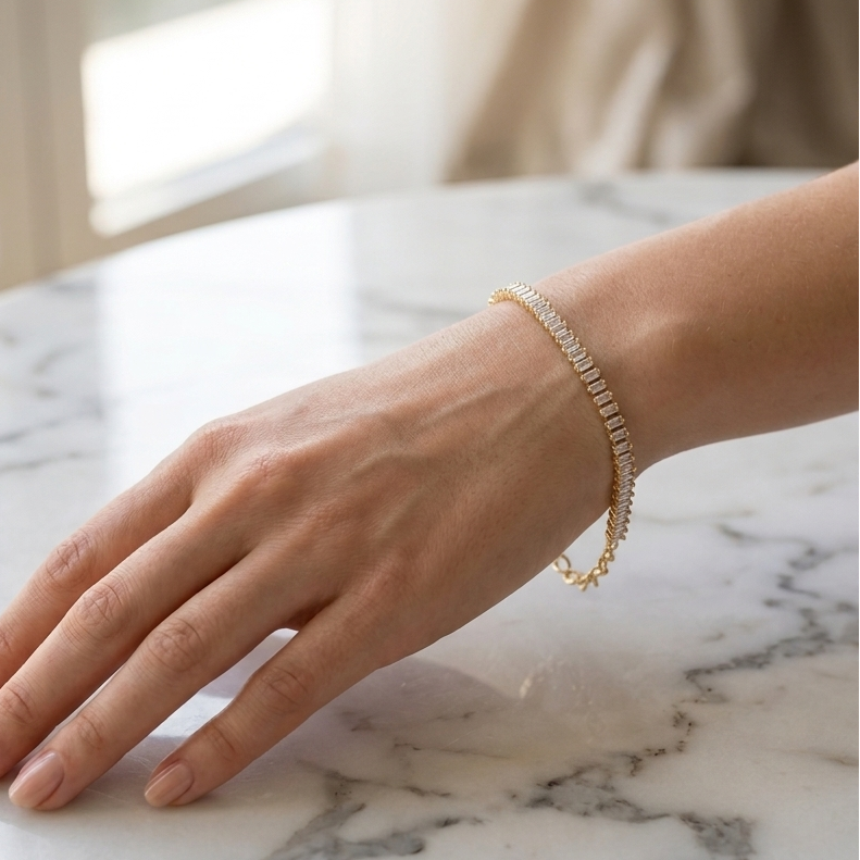Anti-Tarnish Classic White Tennis Bracelet | Gold Round Crystal Eternity Chain