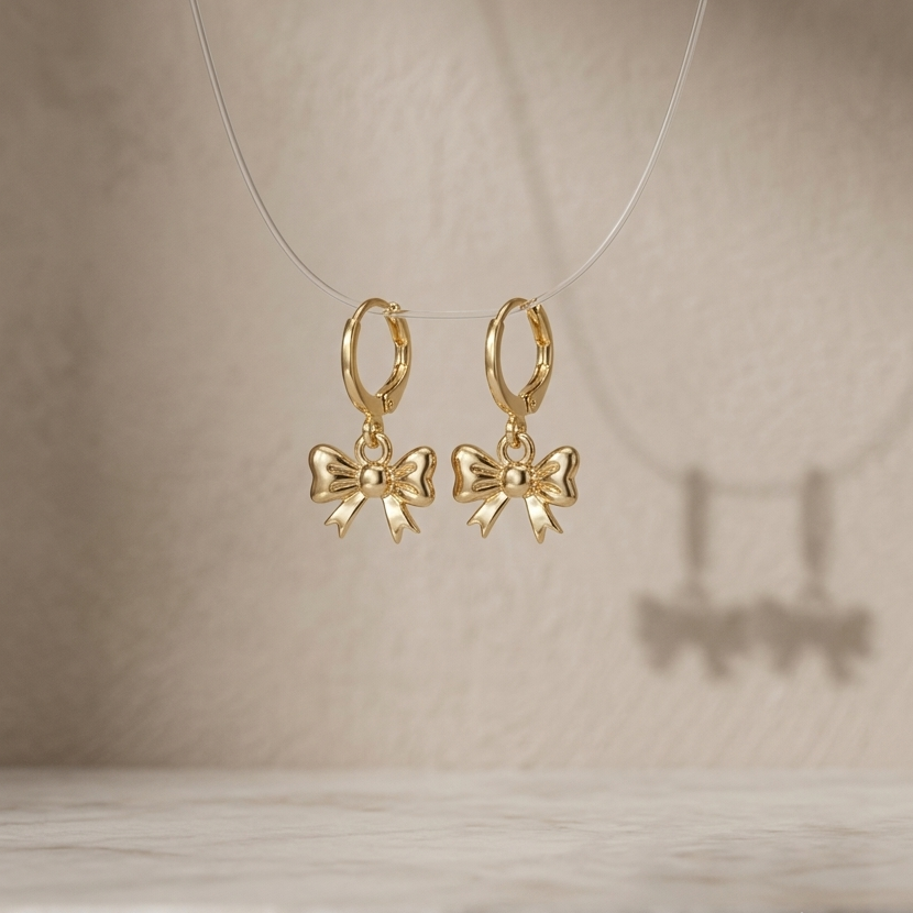 Coquette Structured Bow Huggie Drop Earrings | Textured Ribbon Dangle Earrings for Women