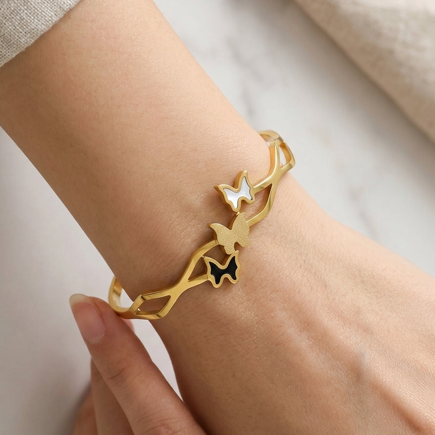 Contrast Butterfly Cross-Over Bangle | Dual-Color Statement Stacking Bracelet (Copy)