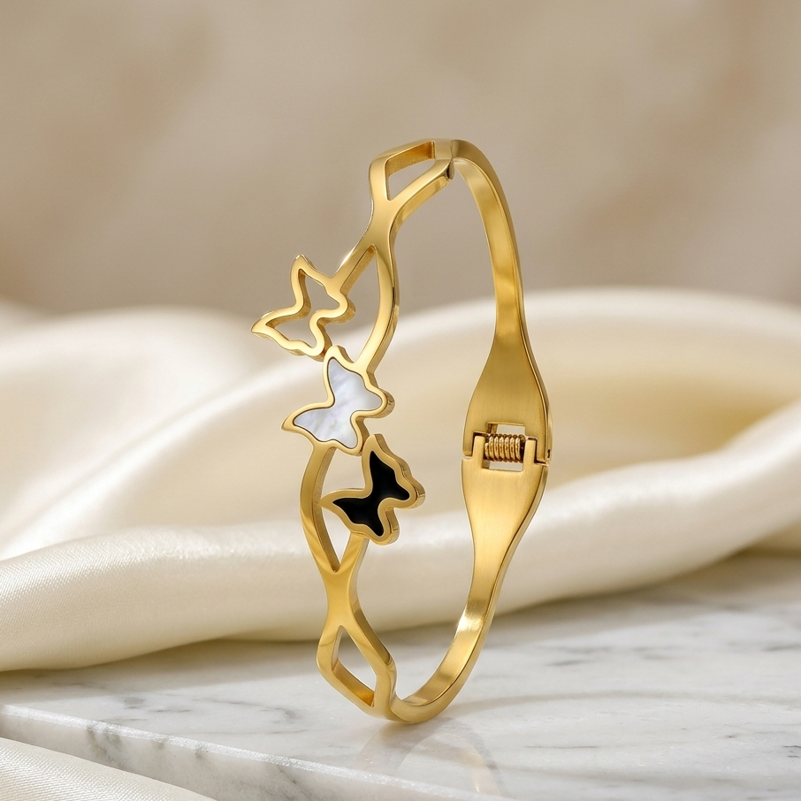 Contrast Butterfly Cross-Over Bangle | Dual-Color Statement Stacking Bracelet (Copy)