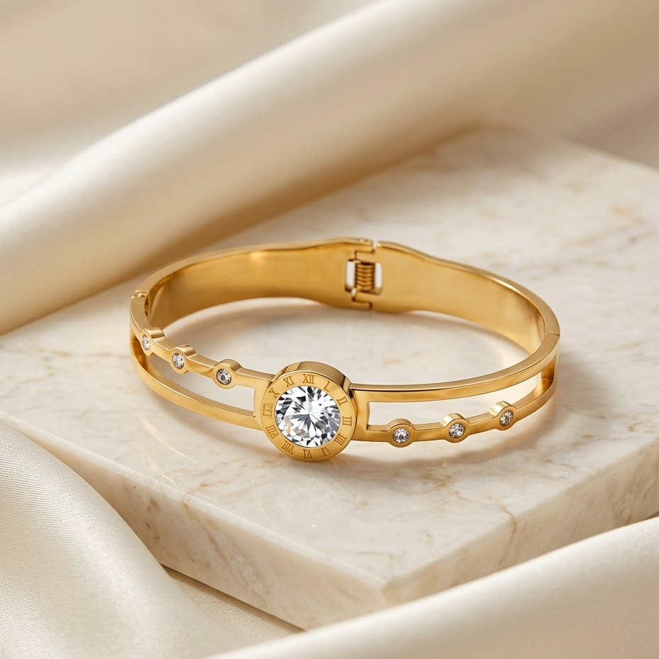 Luxury Split Band Solitaire Crystal Bangle | Minimalist Secure Clasp Everyday Stacking Bangle