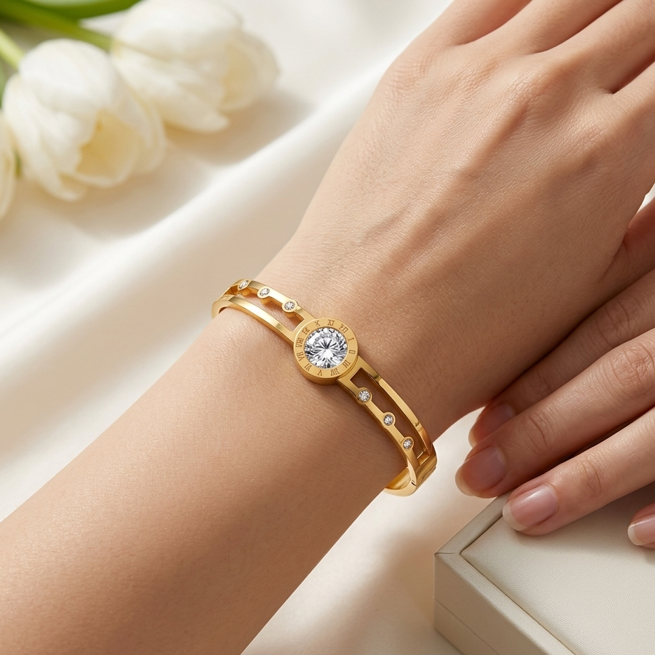 Luxury Split Band Solitaire Crystal Bangle | Minimalist Secure Clasp Everyday Stacking Bangle
