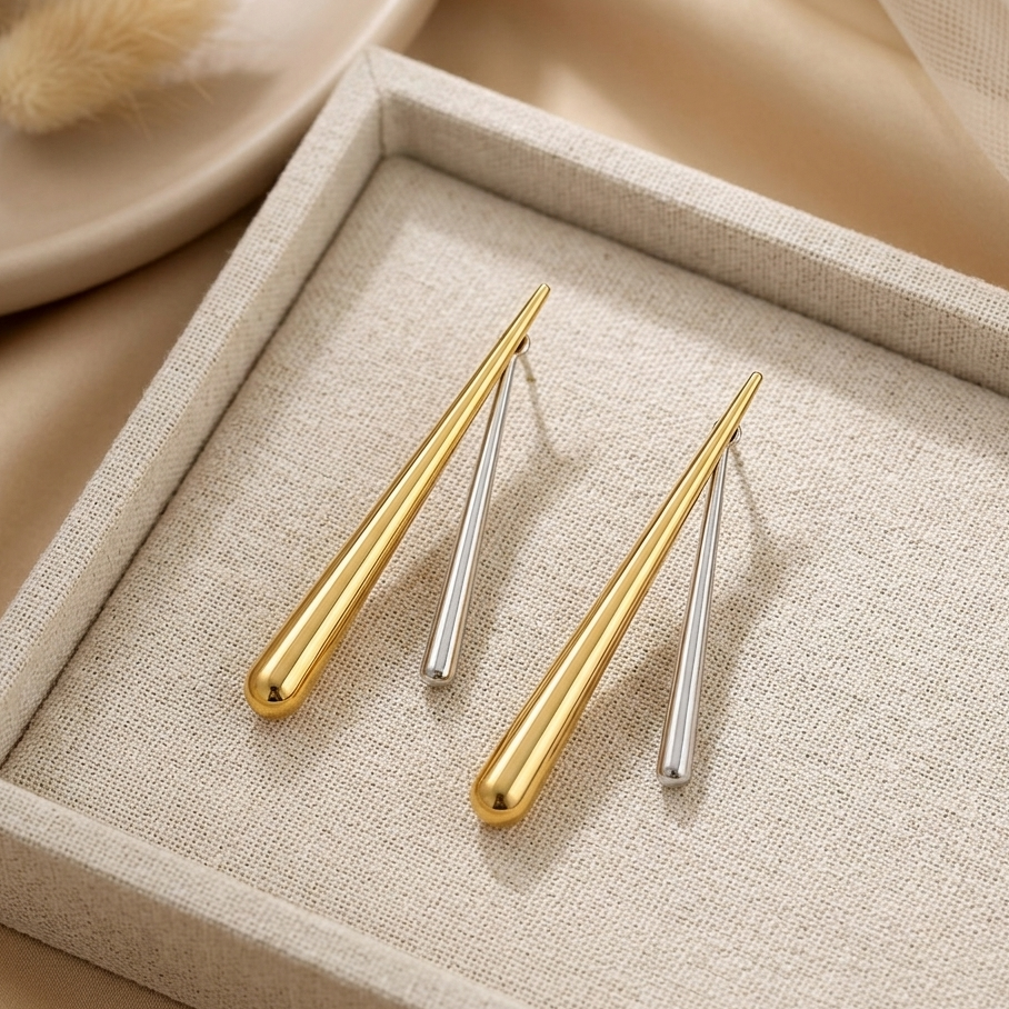 Two Tone Tapered Drop Earrings | Gold and Silver Geometric Bar Dangle Earrings for Women
