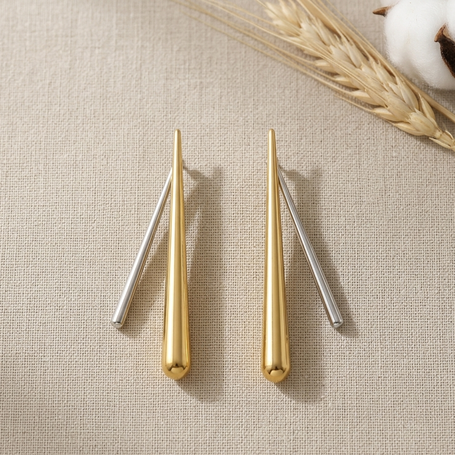 Two Tone Tapered Drop Earrings | Gold and Silver Geometric Bar Dangle Earrings for Women