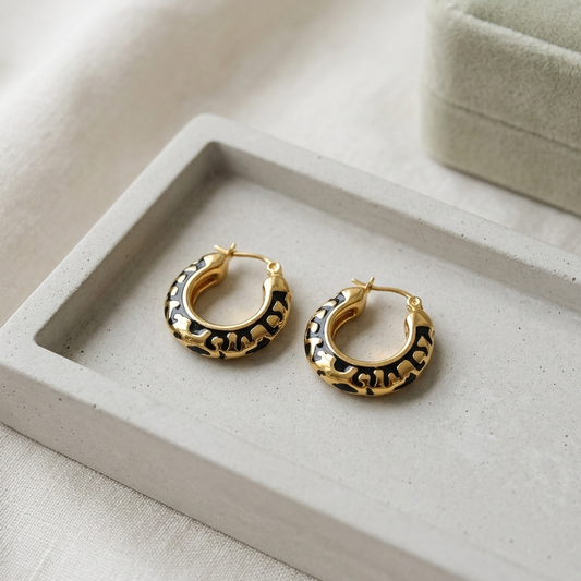 Dainty Enamel Leopard Print Hoop Earrings | Gold Animal Pattern Huggie Earrings for Women