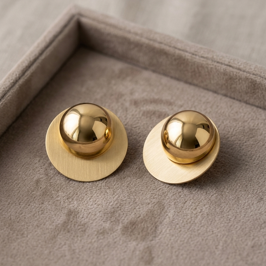 Chunky Gold Dome Button Statement Stud Earrings | Bold Minimalist Geometric Disc Earrings for Women