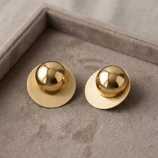 Chunky Gold Dome Button Statement Stud Earrings | Bold Minimalist Geometric Disc Earrings for Women
