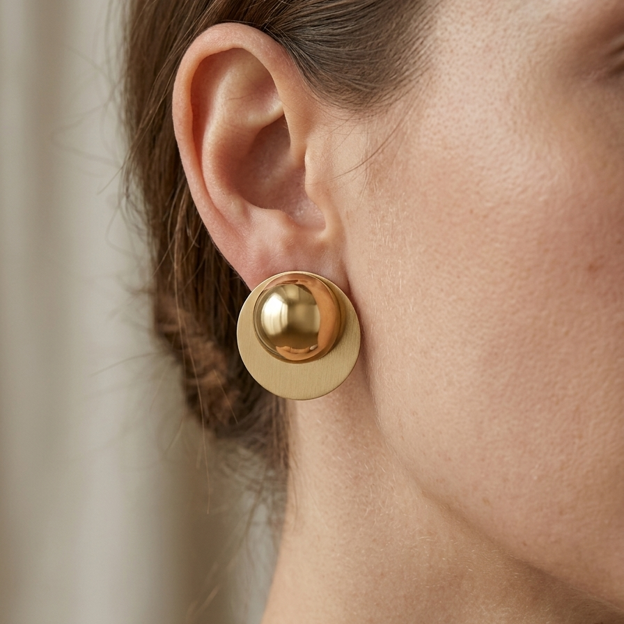 Chunky Gold Dome Button Statement Stud Earrings | Bold Minimalist Geometric Disc Earrings for Women