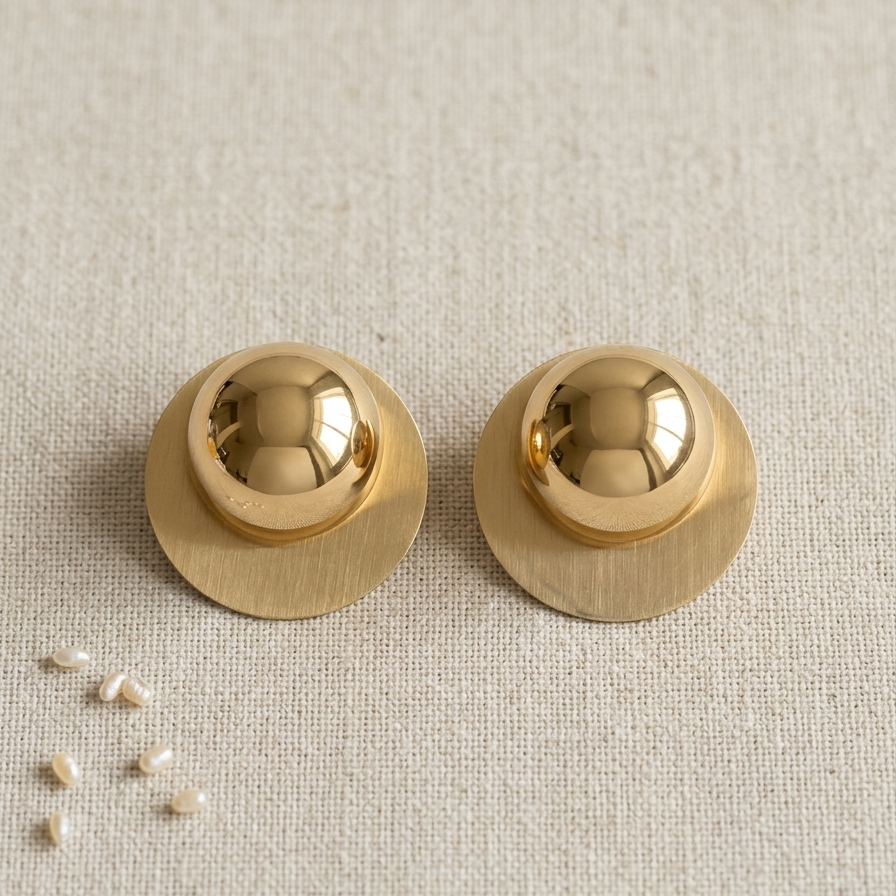 Chunky Gold Dome Button Statement Stud Earrings | Bold Minimalist Geometric Disc Earrings for Women