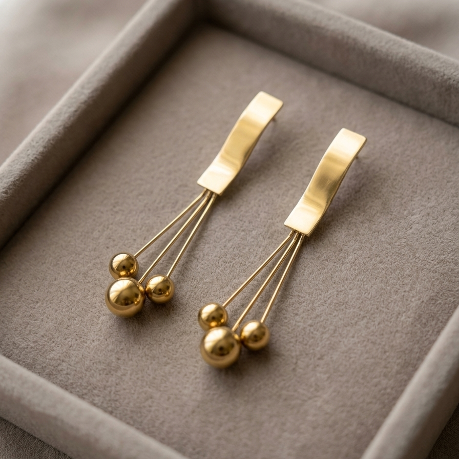 Modern Gold Wave Bar Cluster Earrings | Bold Geometric Multi Bead Long Drop Earrings for Women
