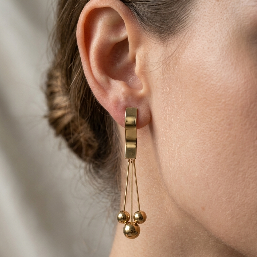 Modern Gold Wave Bar Cluster Earrings | Bold Geometric Multi Bead Long Drop Earrings for Women