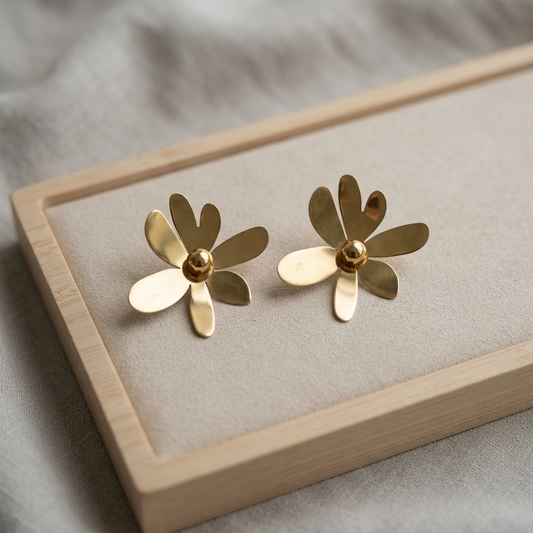 Modern Gold Abstract Orchid Stud Earrings | Bold Stylized Flower Petal Architectural Statement Earrings for Women