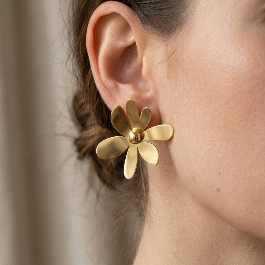 Modern Gold Abstract Orchid Stud Earrings | Bold Stylized Flower Petal Architectural Statement Earrings for Women