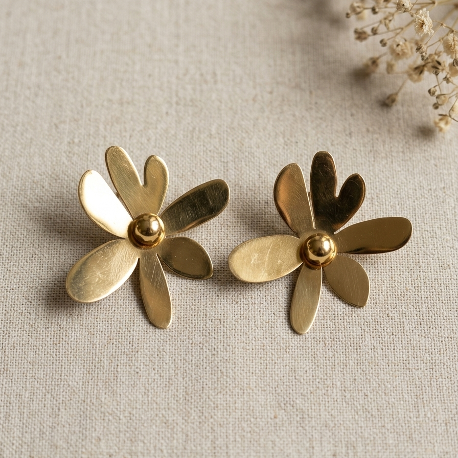 Modern Gold Abstract Orchid Stud Earrings | Bold Stylized Flower Petal Architectural Statement Earrings for Women