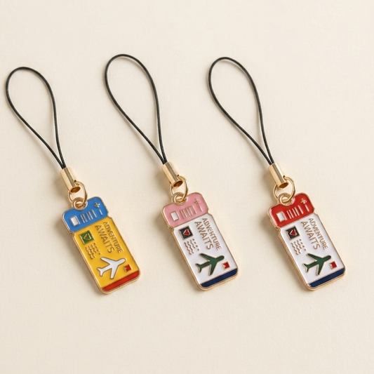 "Adventure Awaits" Boarding Pass Enamel Phone Charm | Cute Travel Ticket Mobile Charm