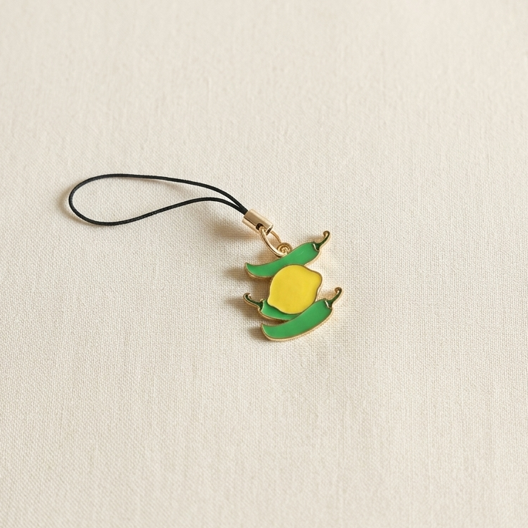 Aesthetic Nimbu Mirchi Enamel Phone Charm | Cute Indian Evil Eye Mobile Charm