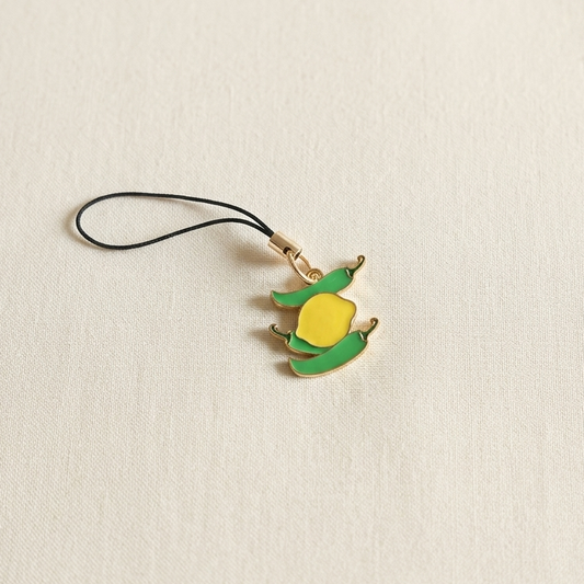 Aesthetic Nimbu Mirchi Enamel Phone Charm | Cute Indian Evil Eye Mobile Charm