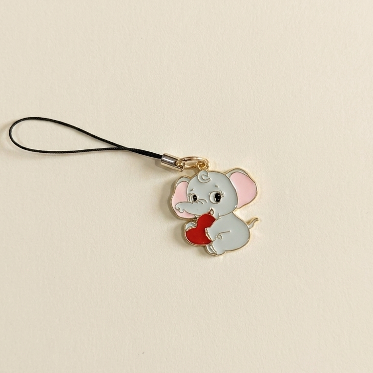Cute Elephant with Heart Enamel Phone Charm | Aesthetic Animal Mobile Charm