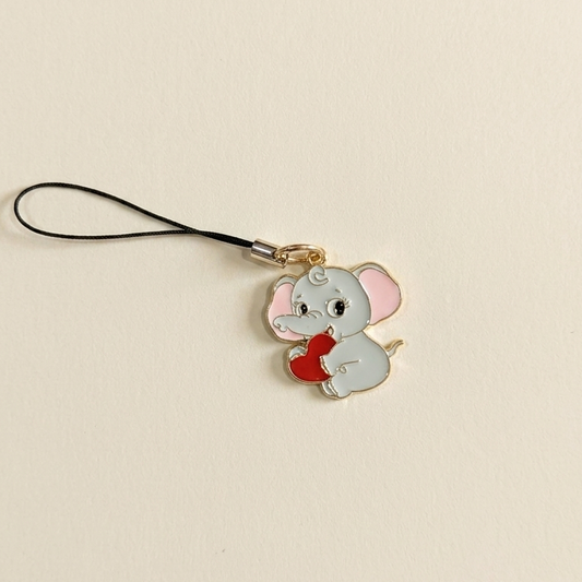 Cute Elephant with Heart Enamel Phone Charm | Aesthetic Animal Mobile Charm