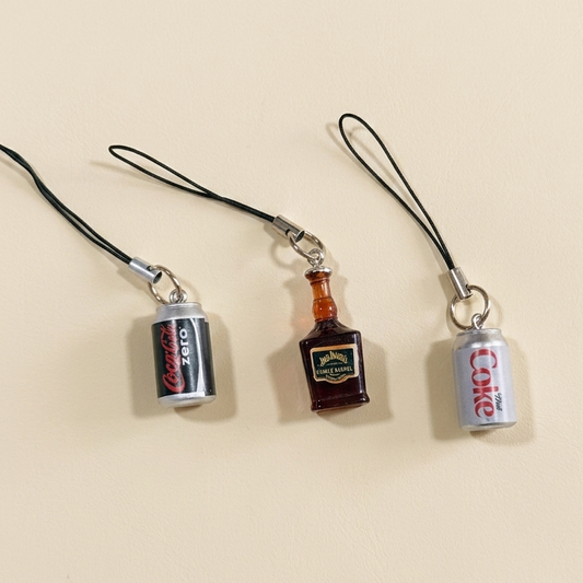 Miniature Beverage Can & Bottle Phone Charm | Cute Soda & Whiskey Mobile Charm