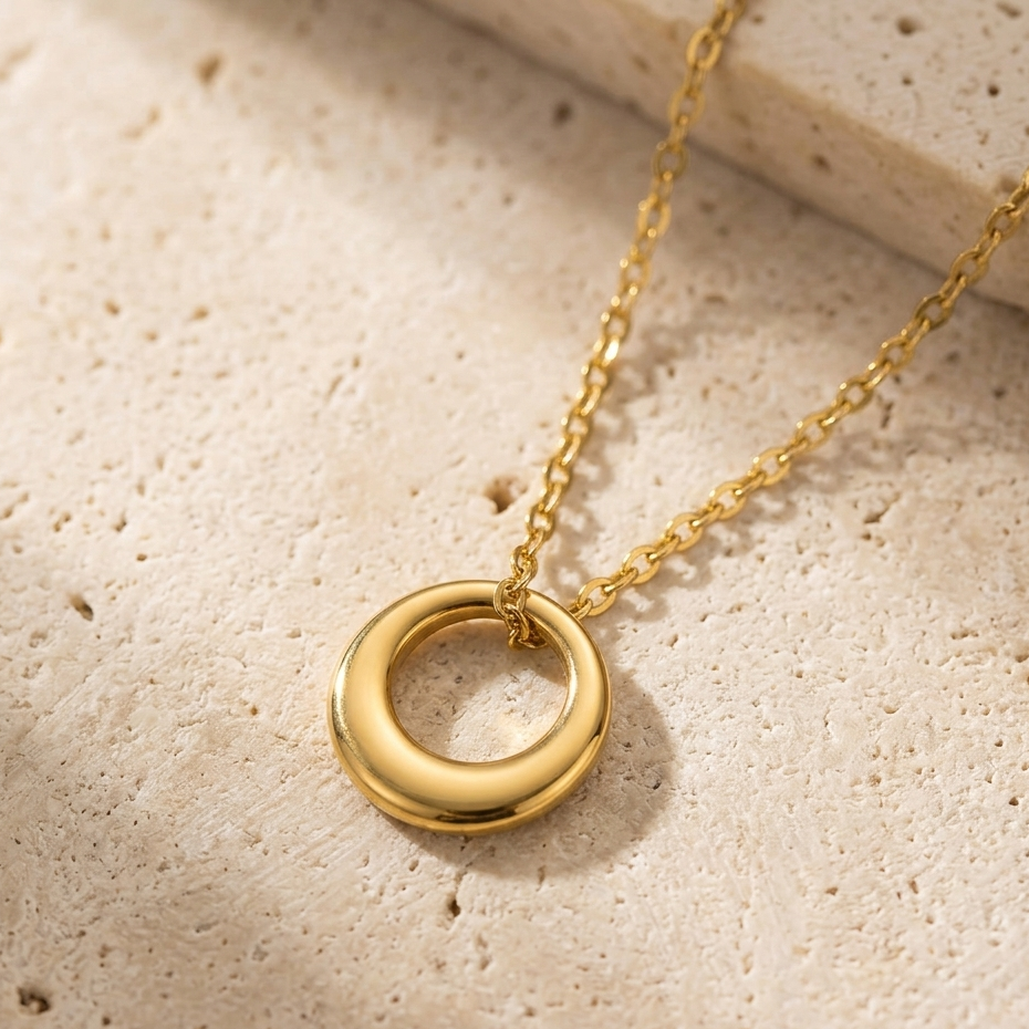 Minimalist Gold Round Donut Pendant Necklace | Dainty O-Ring Eternity Circle Chain for Women
