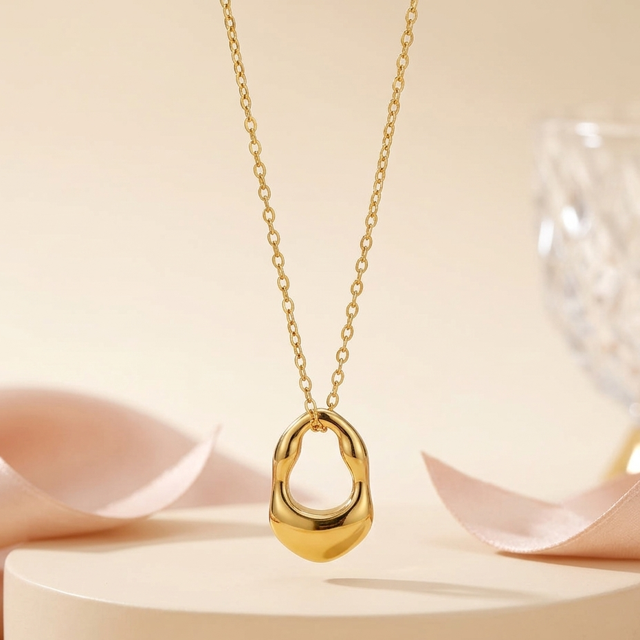 Minimalist Gold Molten Organic Pendant Necklace | Abstract Irregular Hoop Chain for Women