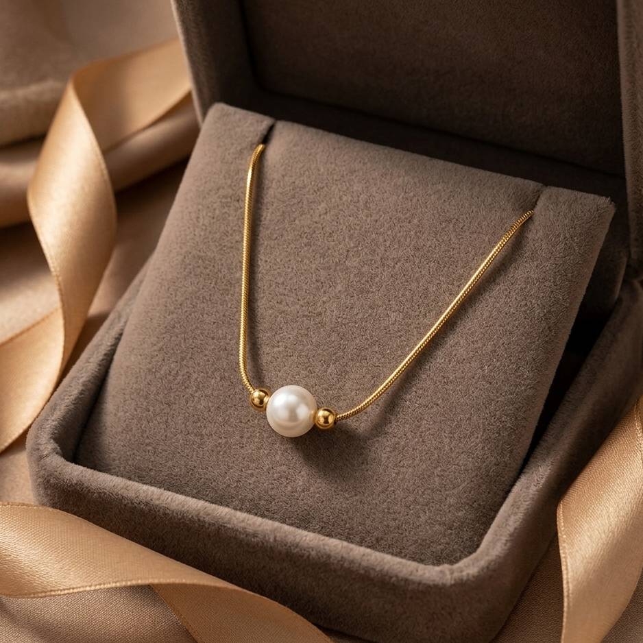 Minimalist Gold Pearl Pendant Necklace | Dainty Floating Freshwater Pearl Choker for Women