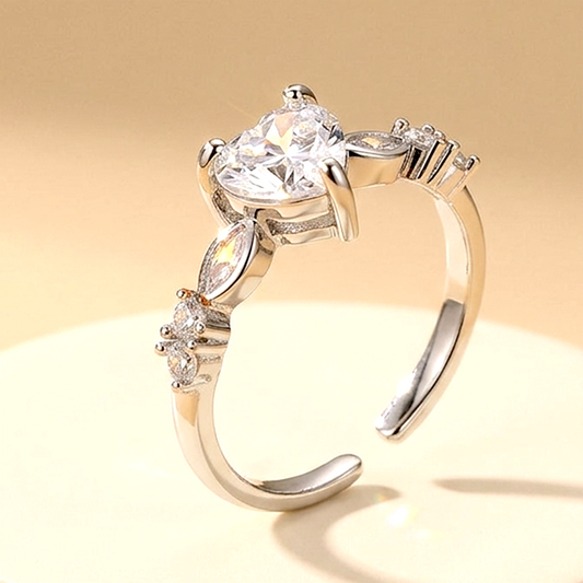 Celestial Romance: Anti-Tarnish Heart &amp; Marquise Vine Ring