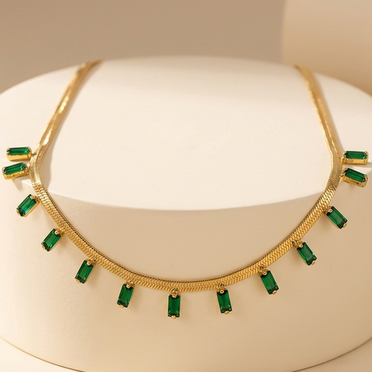 Emerald Baguette Herringbone Statement Necklace