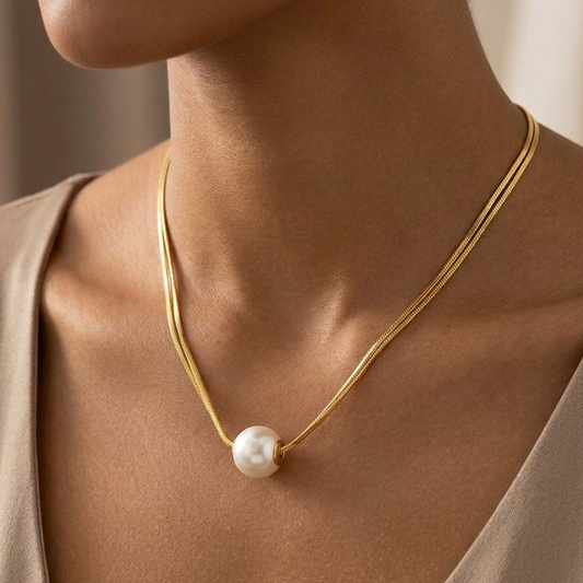 Minimalist Pearl Herringbone Snake Chain Necklace | Statement Pearl Choker for Women